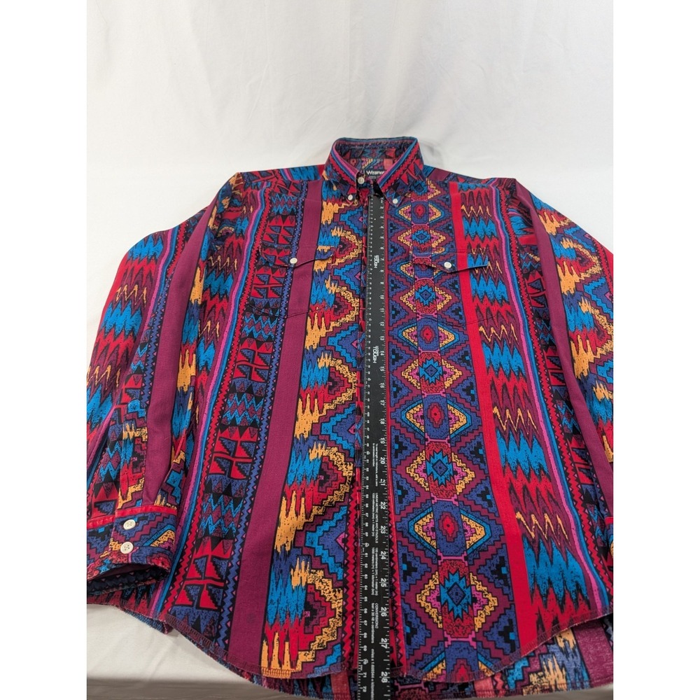 Vintage Wrangler Shirt Mens 17 36‎ XL Brushpopper Cowboy Aztec X Long Tails 90s - Picture 5 of 8